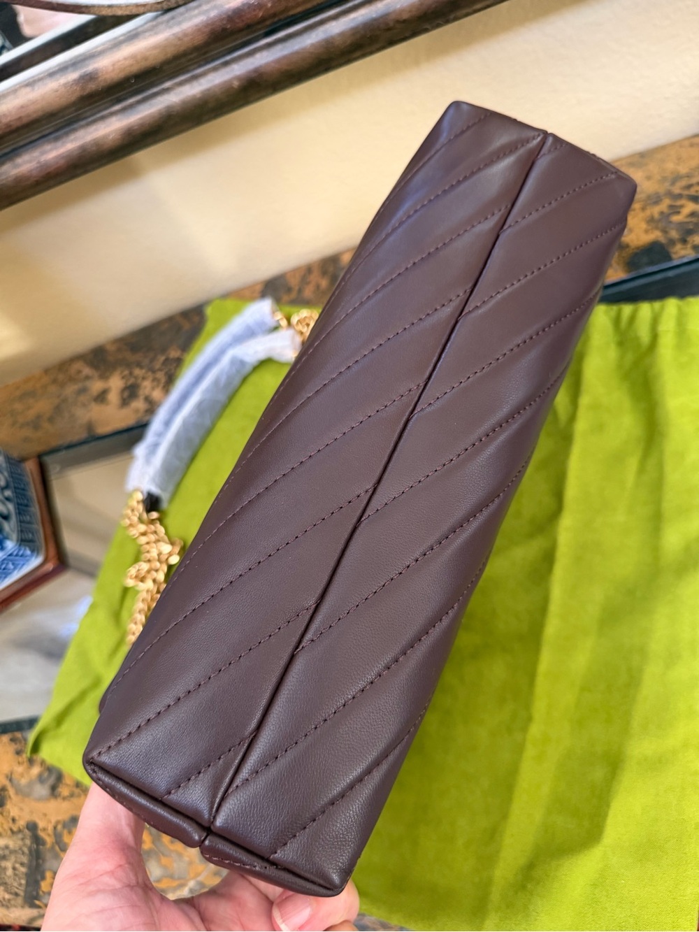 Tory Burch Quilted Chevron Leather Shoulder Bag in Dark Brown/Burgundy - Picture 4 of 16
